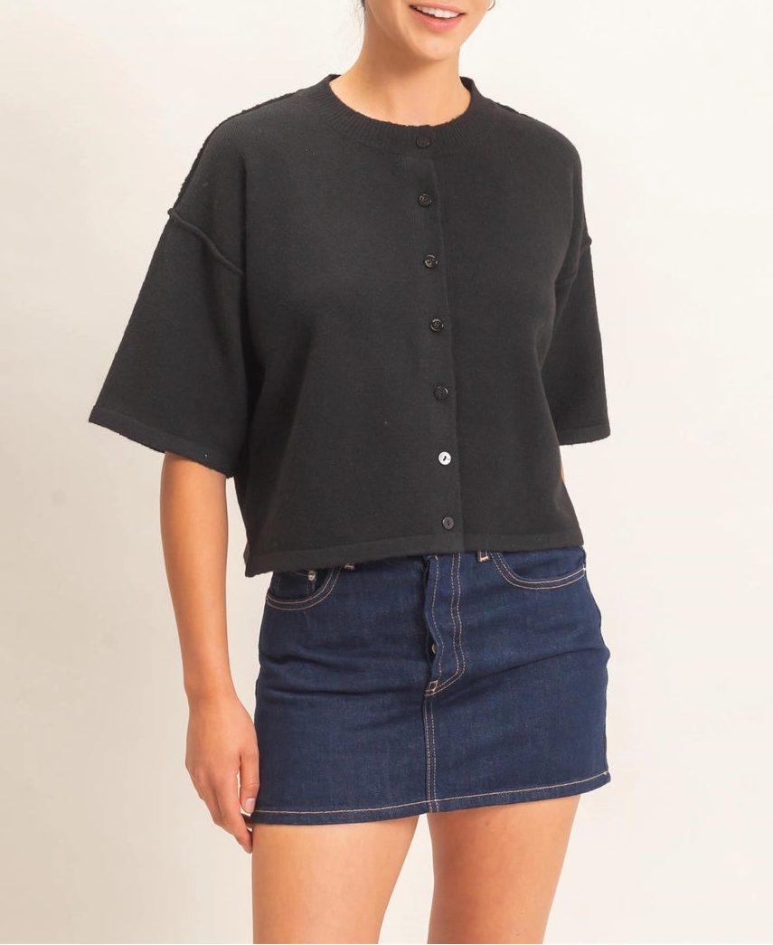 The Effortless Button Cardigan Black
