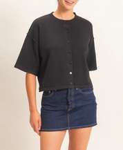 The Effortless Button Cardigan Black