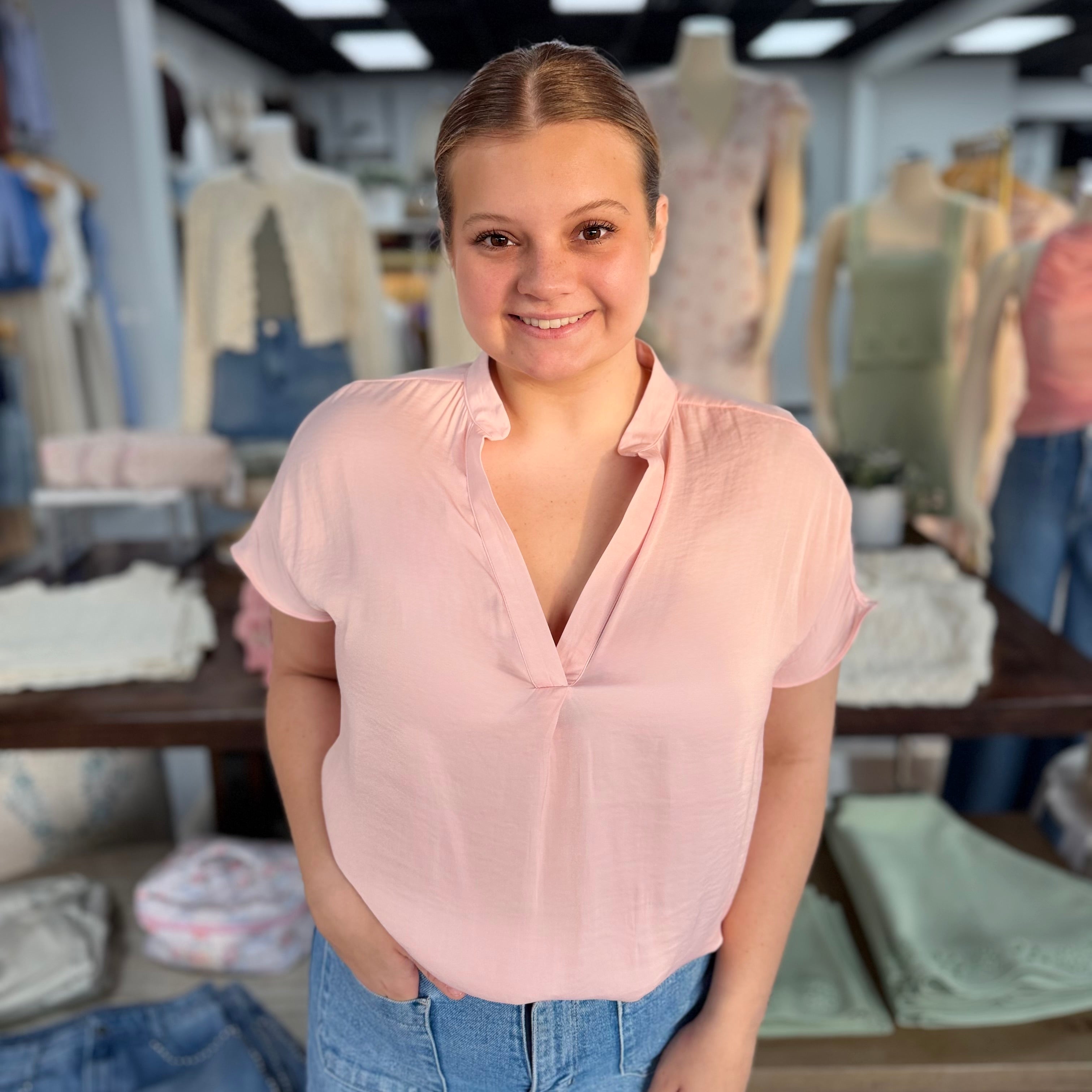 Alina Blush Drop-Shoulder Blouse