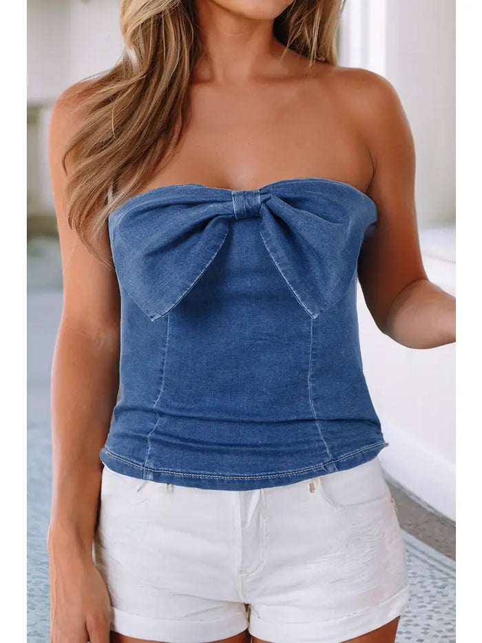 Becca Bow Denim Tube Top