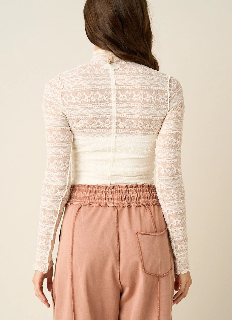 Everly Lace Mock Neck Top Ivory