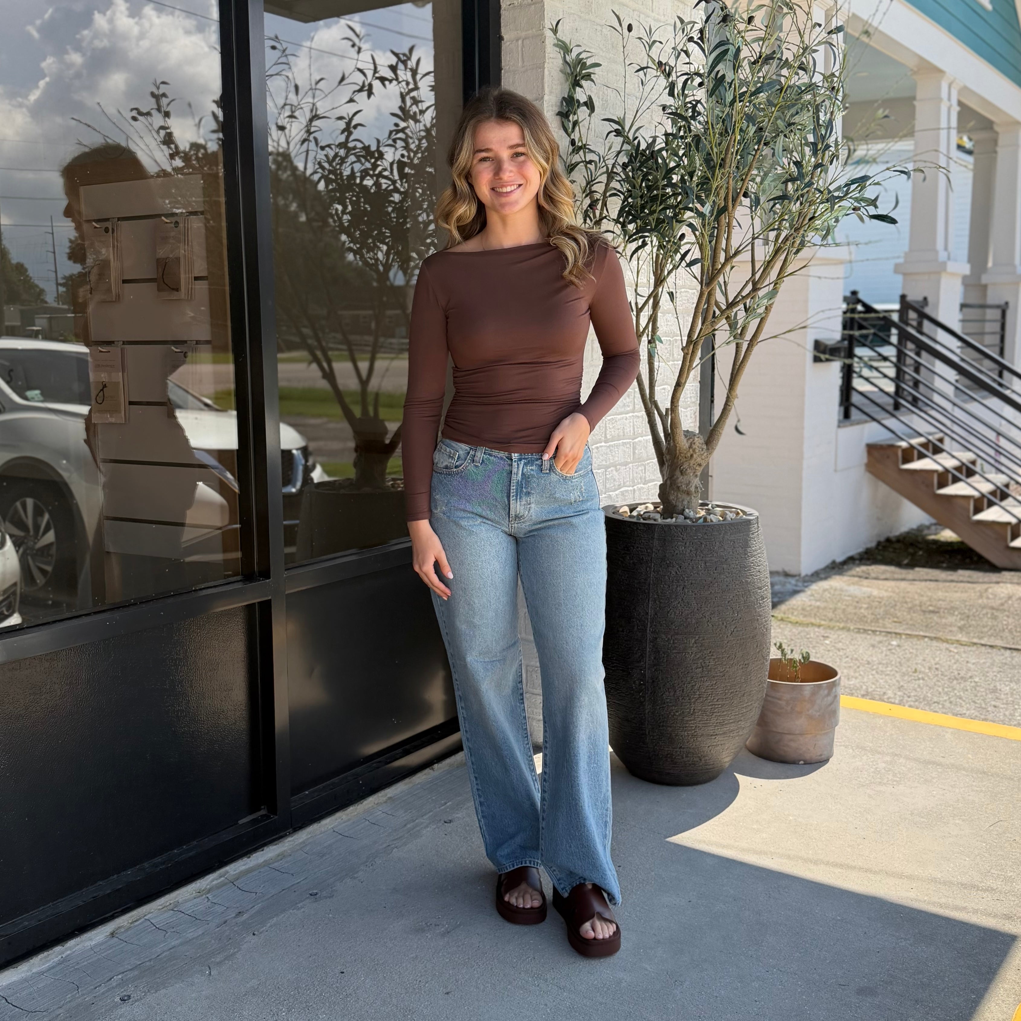 The Sloane Ruched Top Brown