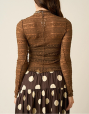 Everly Lace Mock Neck Top Brown