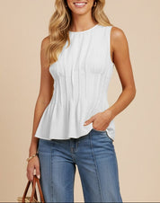 Celina Sculpted White Peplum Top