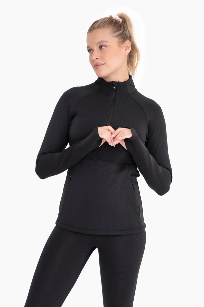 Jacquard Ribbed Mock Neck Active Top