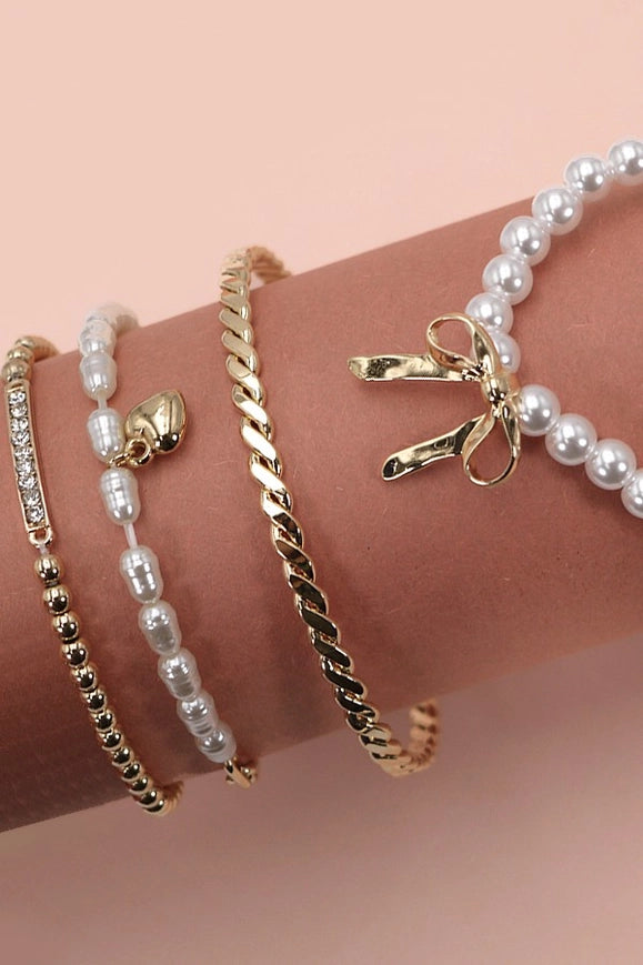 Bow Pearl Bracelet Set