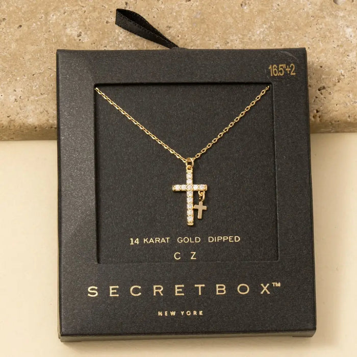 Double Cross Gold Pendant Necklace