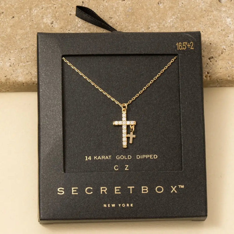 Double Cross Gold Pendant Necklace