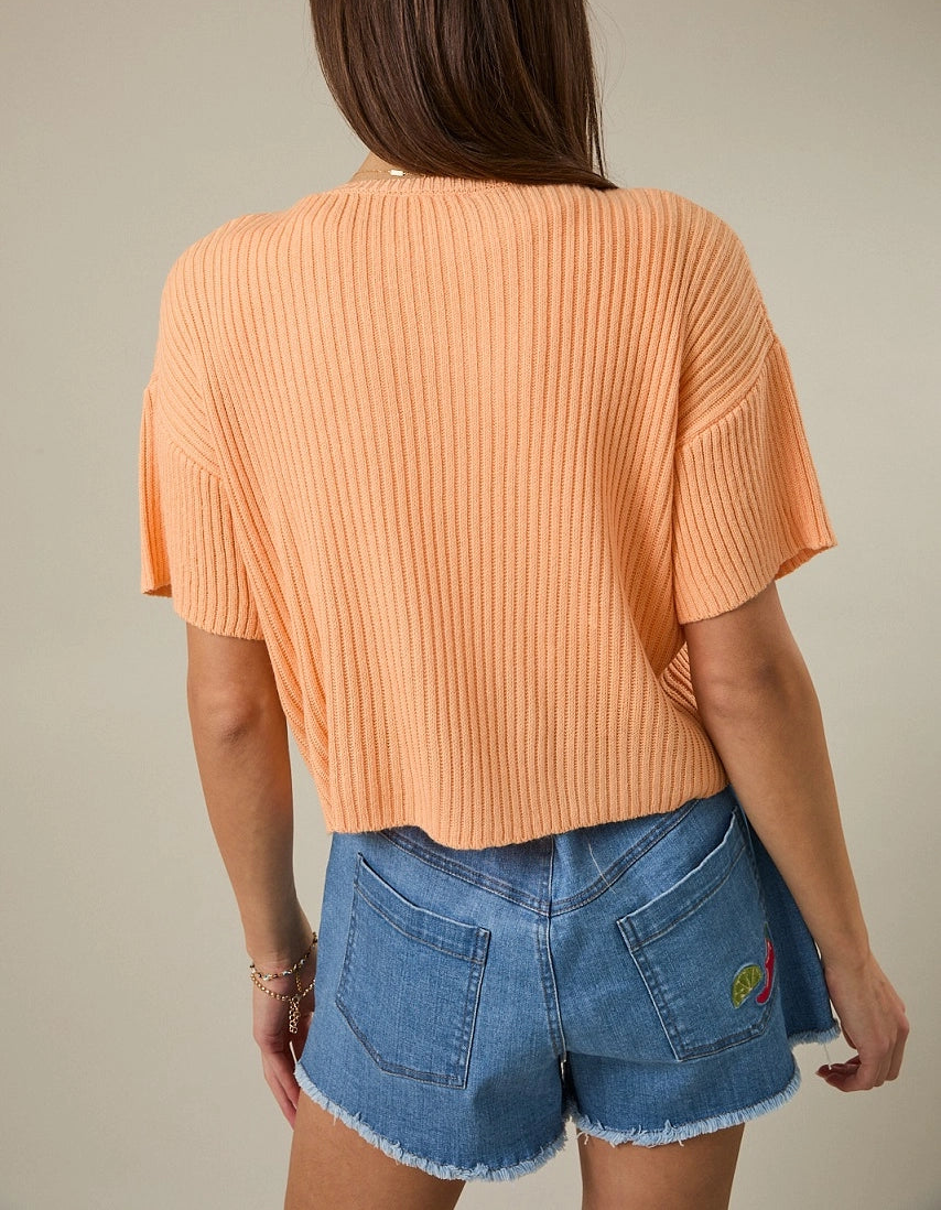 Peach Ribbed One-Button Knit Cardigan