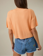 Peach Ribbed One-Button Knit Cardigan