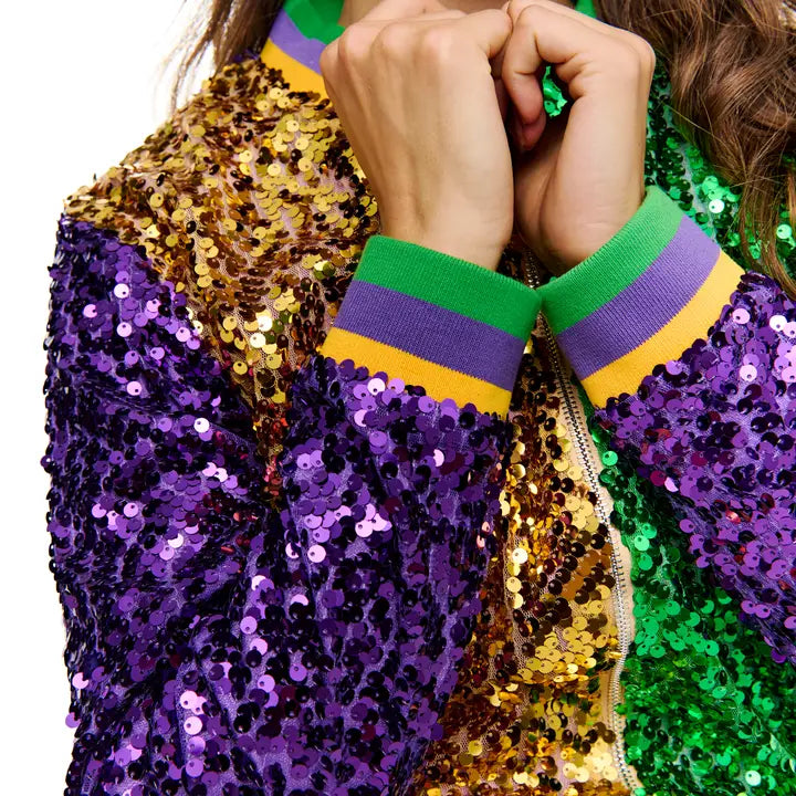 Mardi Gras Sequin Color Block Zip Up Jacket