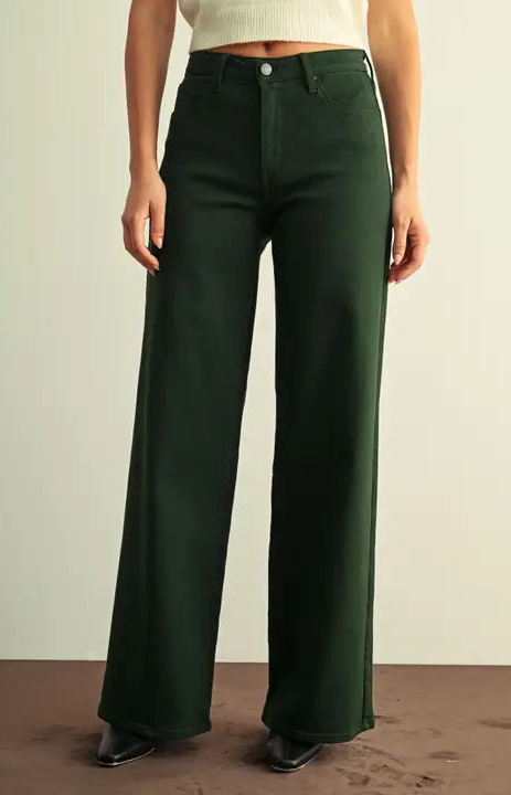 The On Repeat Wide Leg Jeans Forest Green
