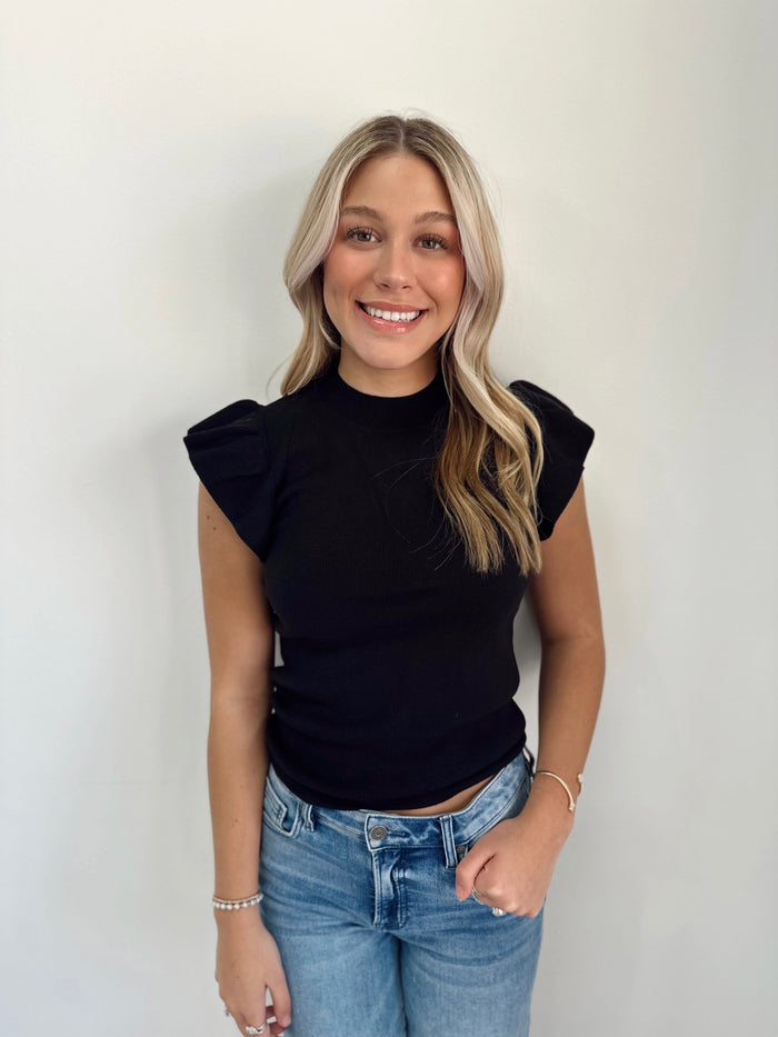 Alena Mock Neck Top Black