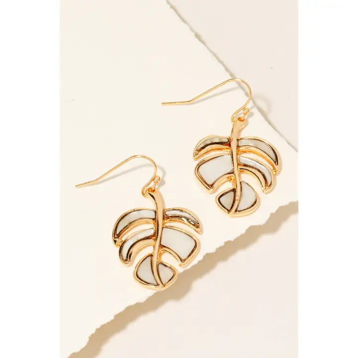 Seashell Monstera Leaf Earrings