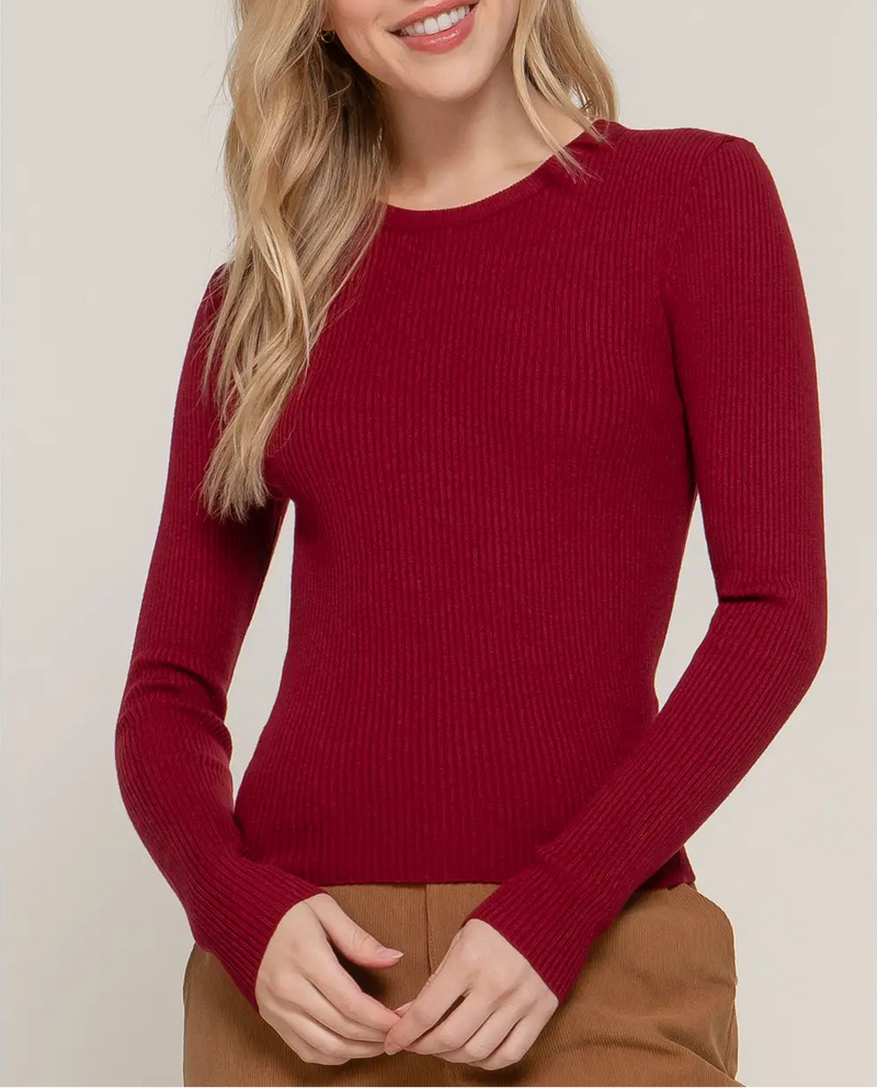Alissa Burgundy Ribbed Sweater Top
