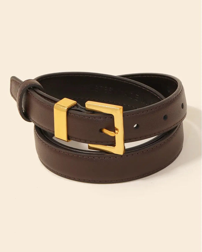 Square Buckle Brown Leather Belt