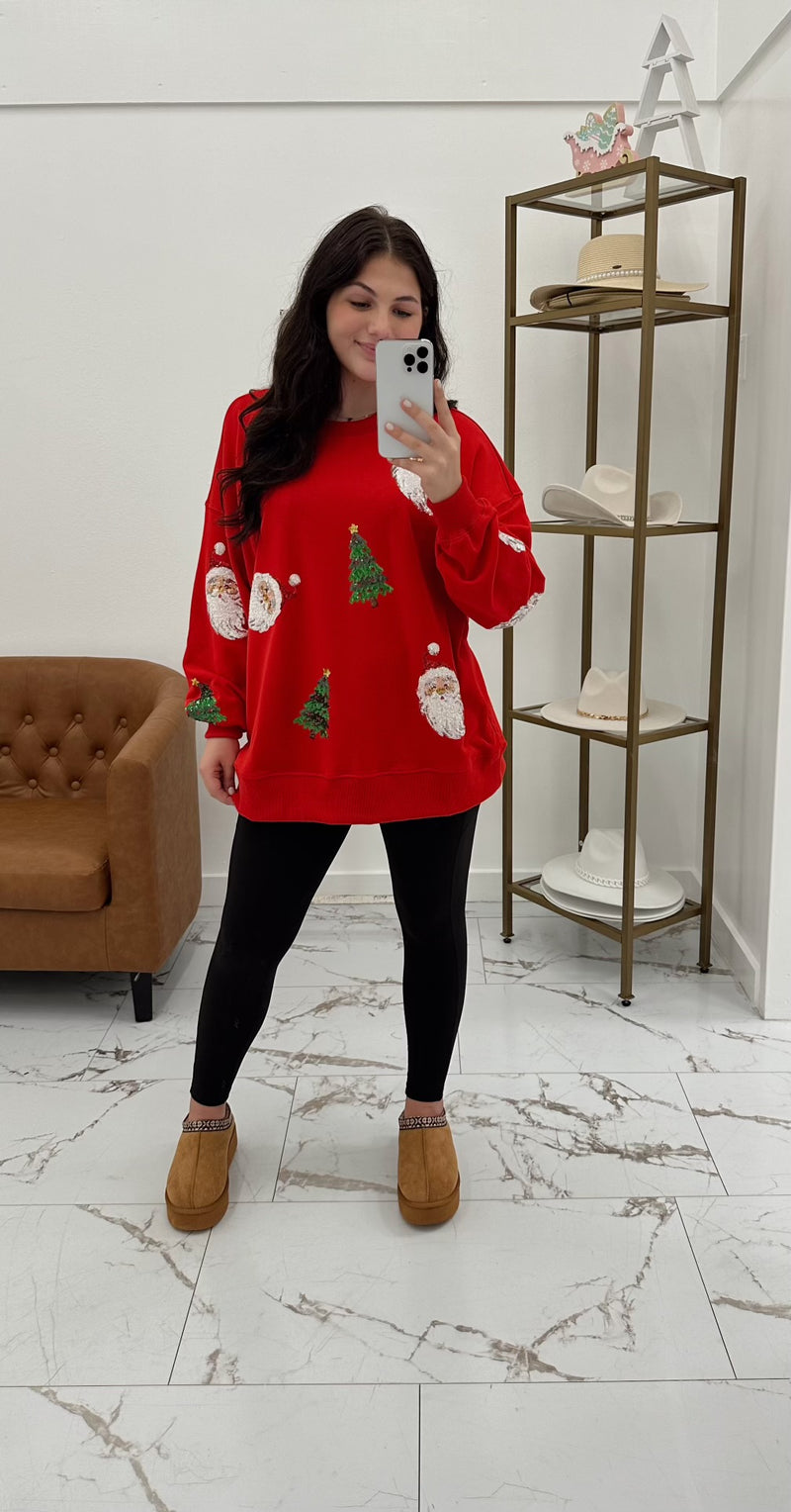 Santa & Trees Sequin Pullover