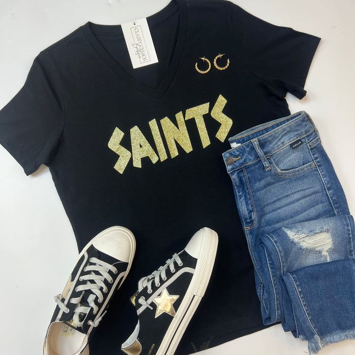 Saints Glitter Gameday V-Neck