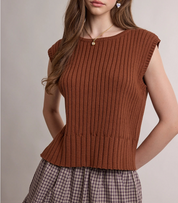 The Harper Ribbed Tank Brown