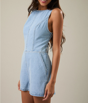 Backstage Bow Denim Romper