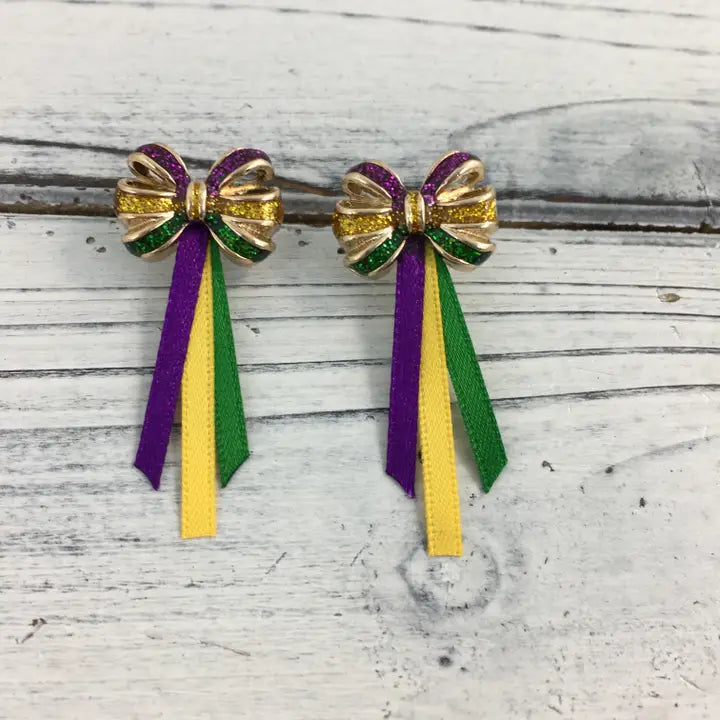 Mardi Gras Ribbon Earrings