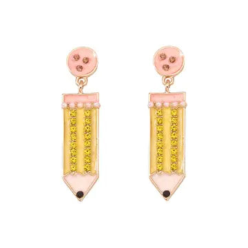 Diamond Teacher Pencil Earrings