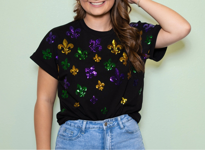 Mardi Gras Scattered Fleur De Lis Tee