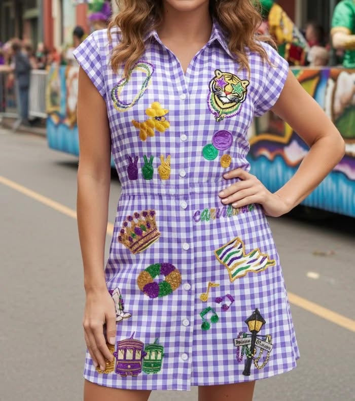 Mardi Gras Gingham Patch Dress