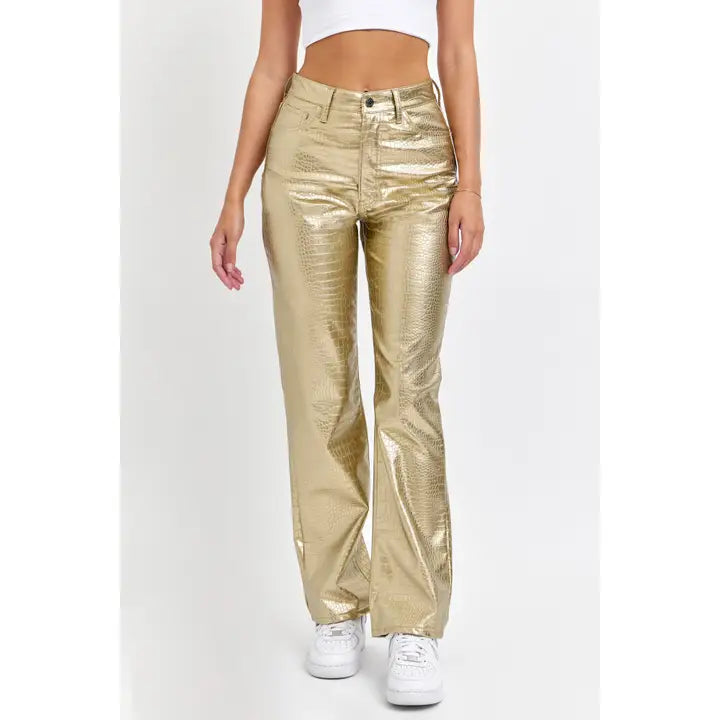 Gold Faux Leather Dad Pants