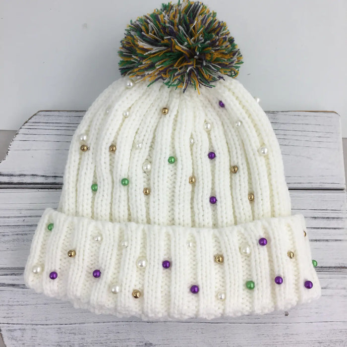 Mardi Gras Pearl Beanie Hat