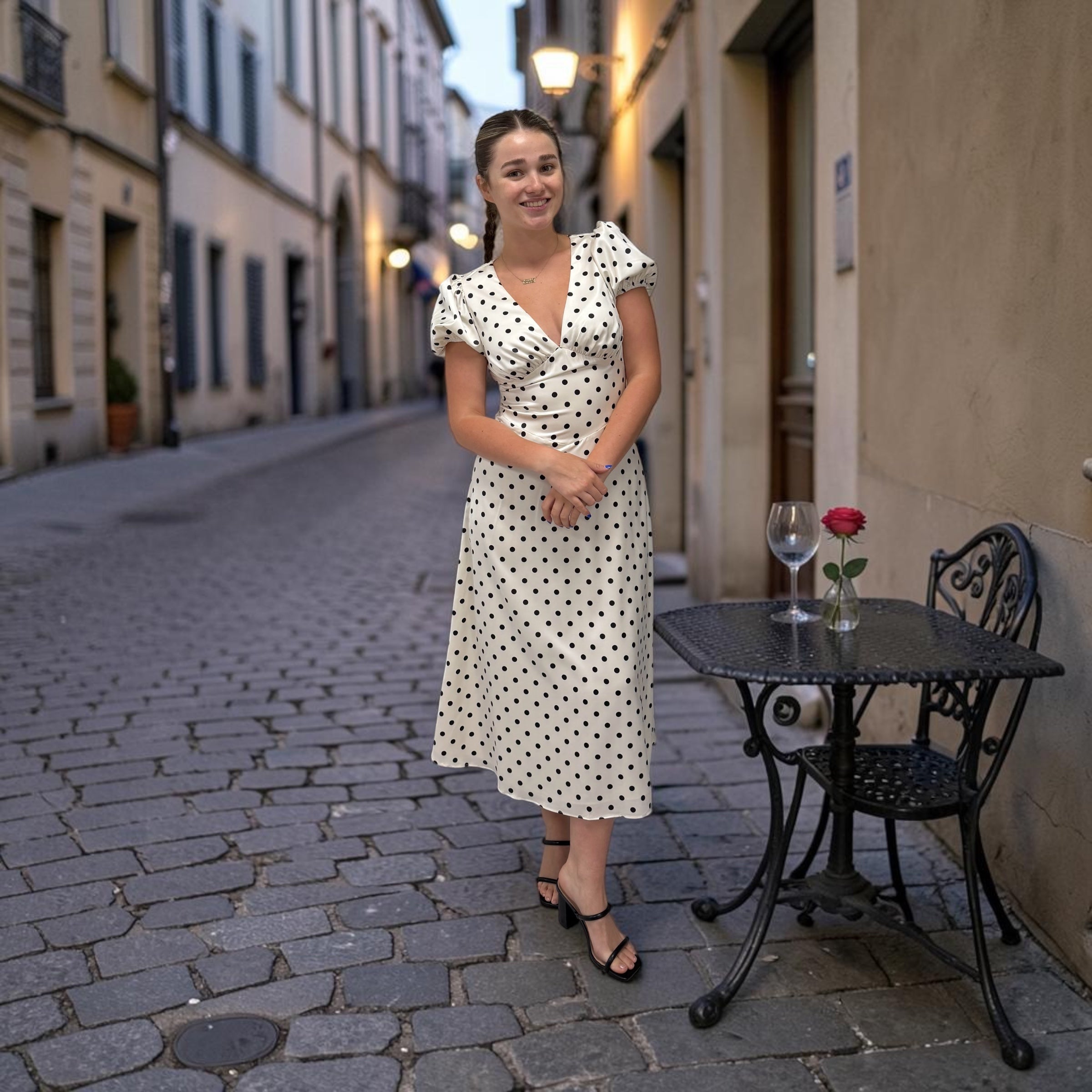 Bella Noir Dot Midi Dress