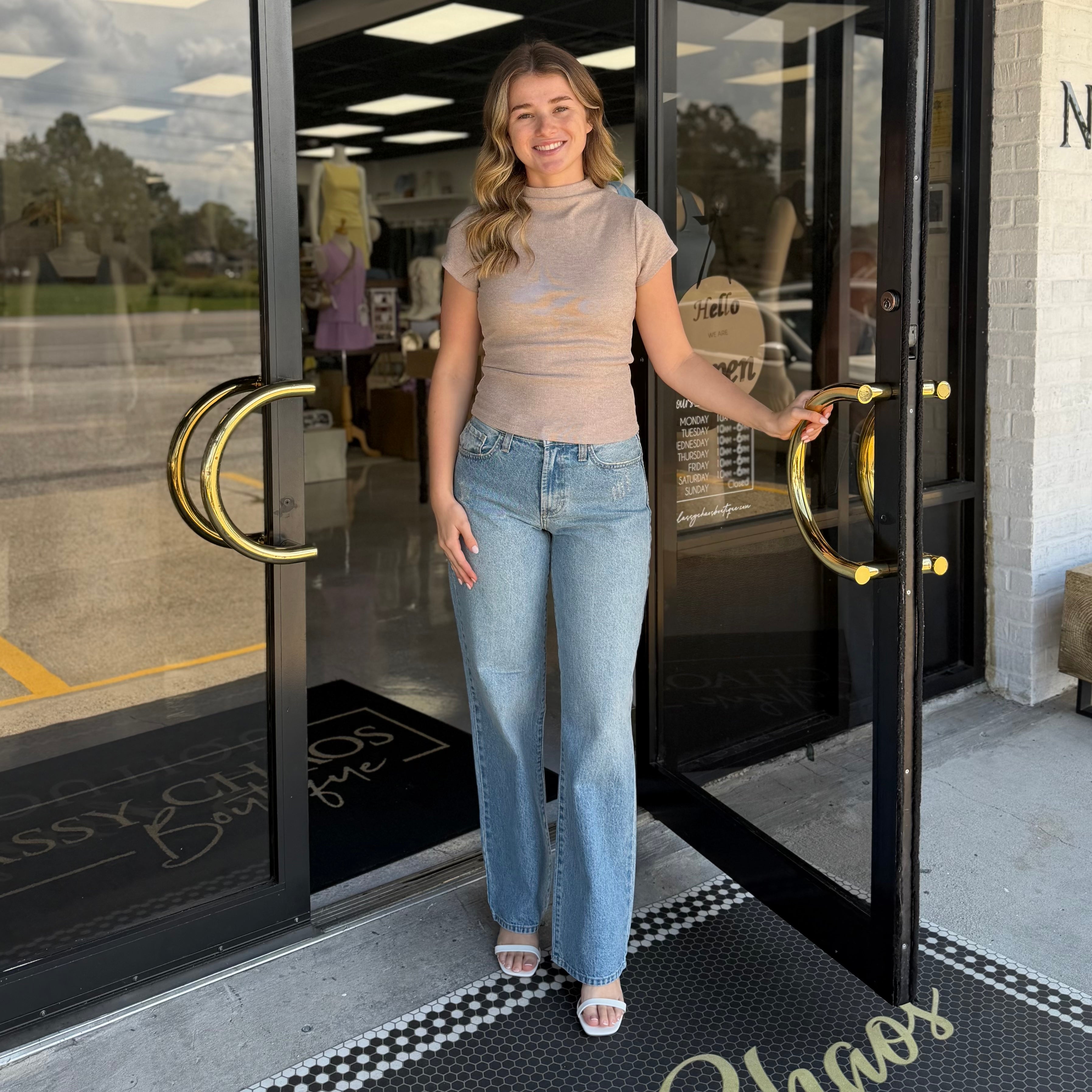 The Reese Mock Neck Top Taupe