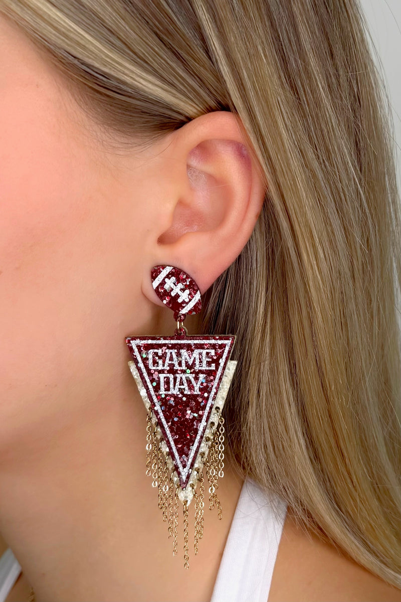 Maroon & White Game Day Earring