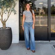 The Allie Striped Ribbed Tee White/Blue