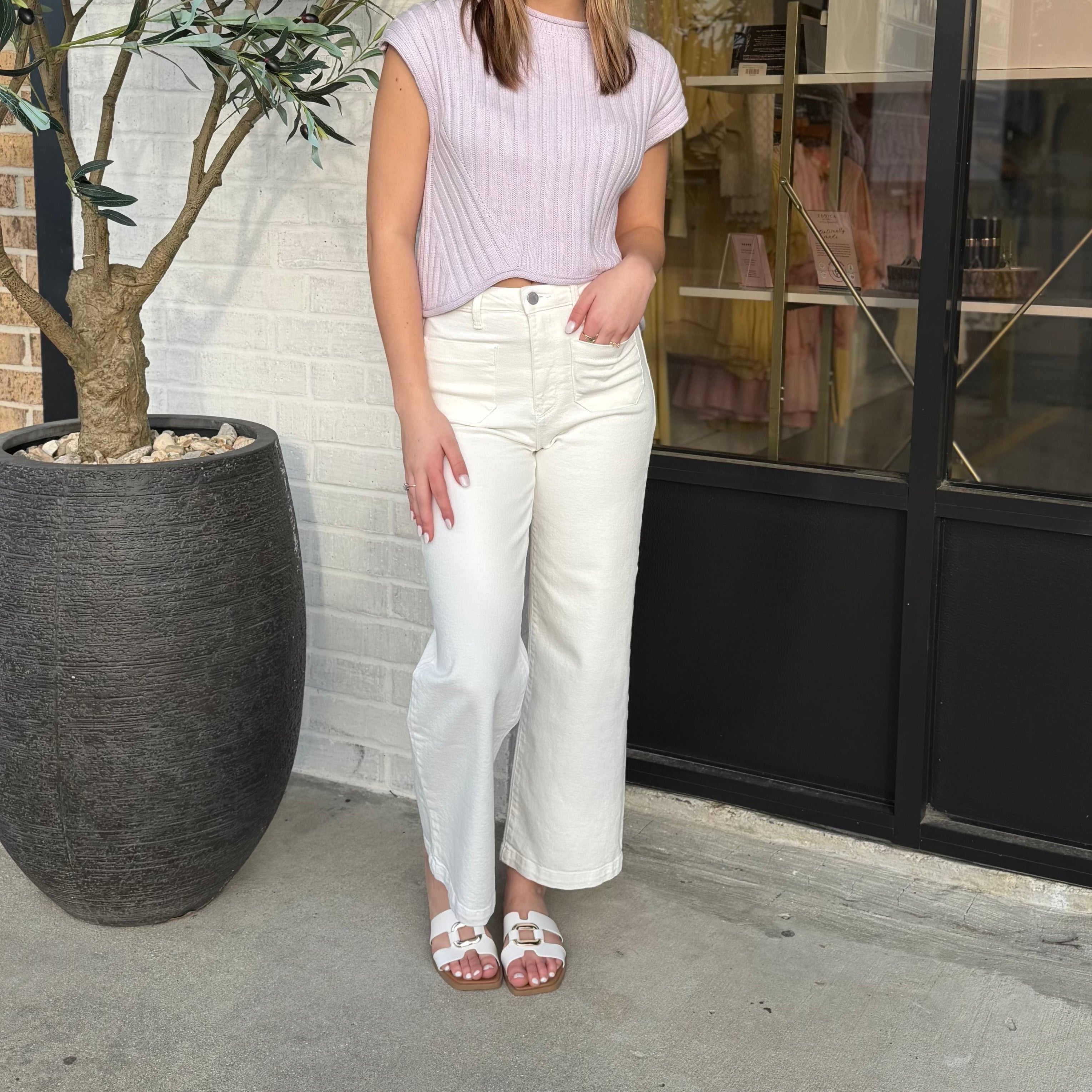 Meredith Wide Leg Off White Jeans