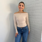 The Pintuck Boatneck Top Lt Khaki