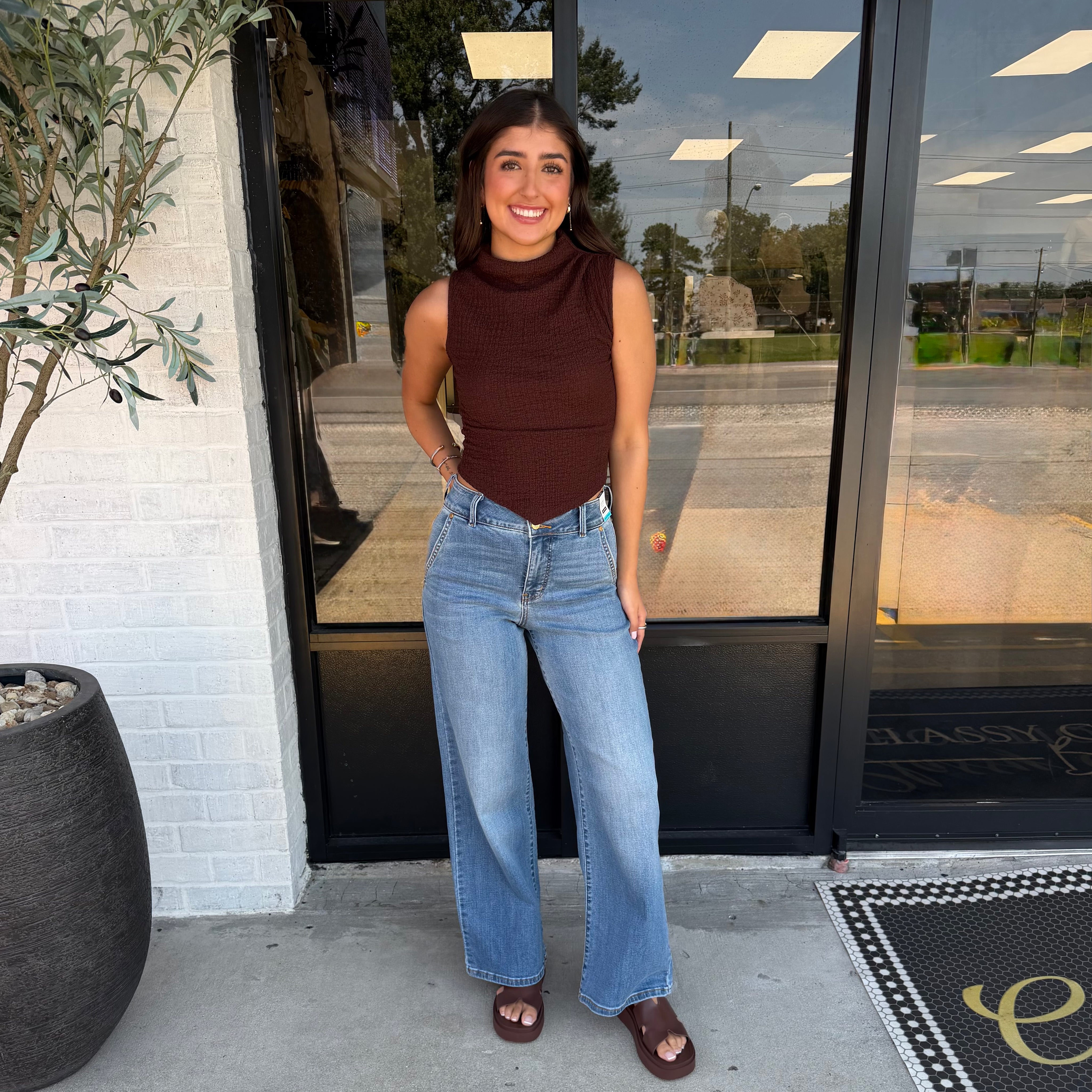 The Remi Pointed Hem Top Brown