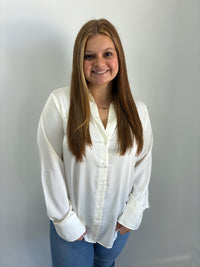 Emi Cream Satin Button Up