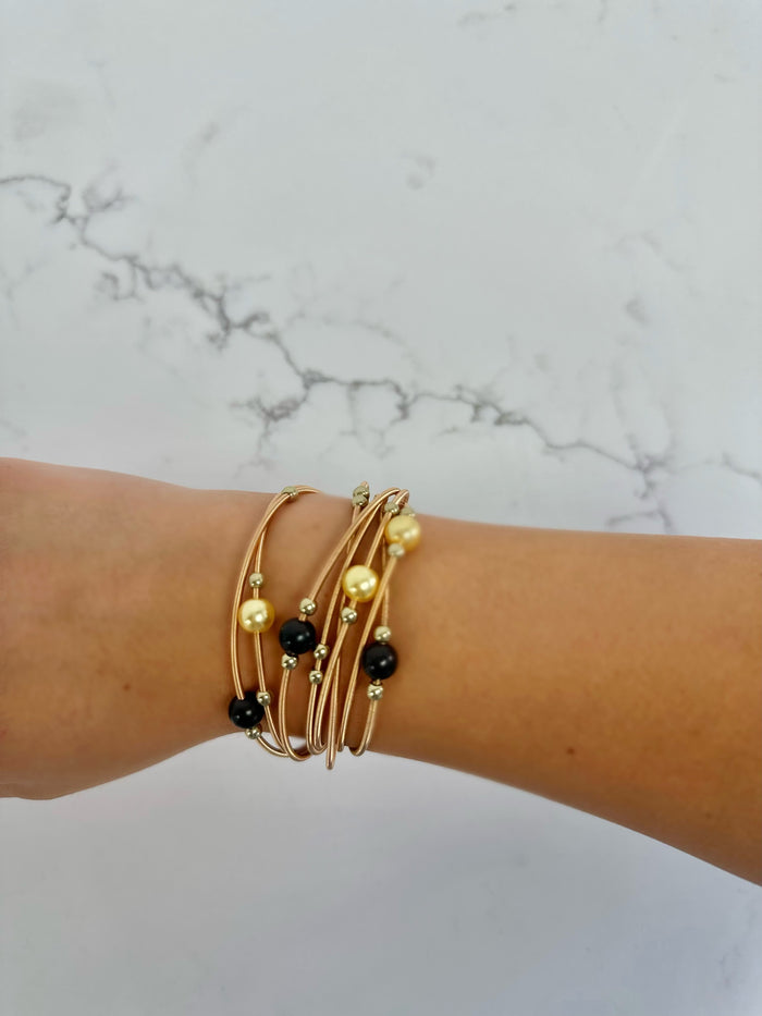 Black & Gold Pearl Guitar String Bracelet