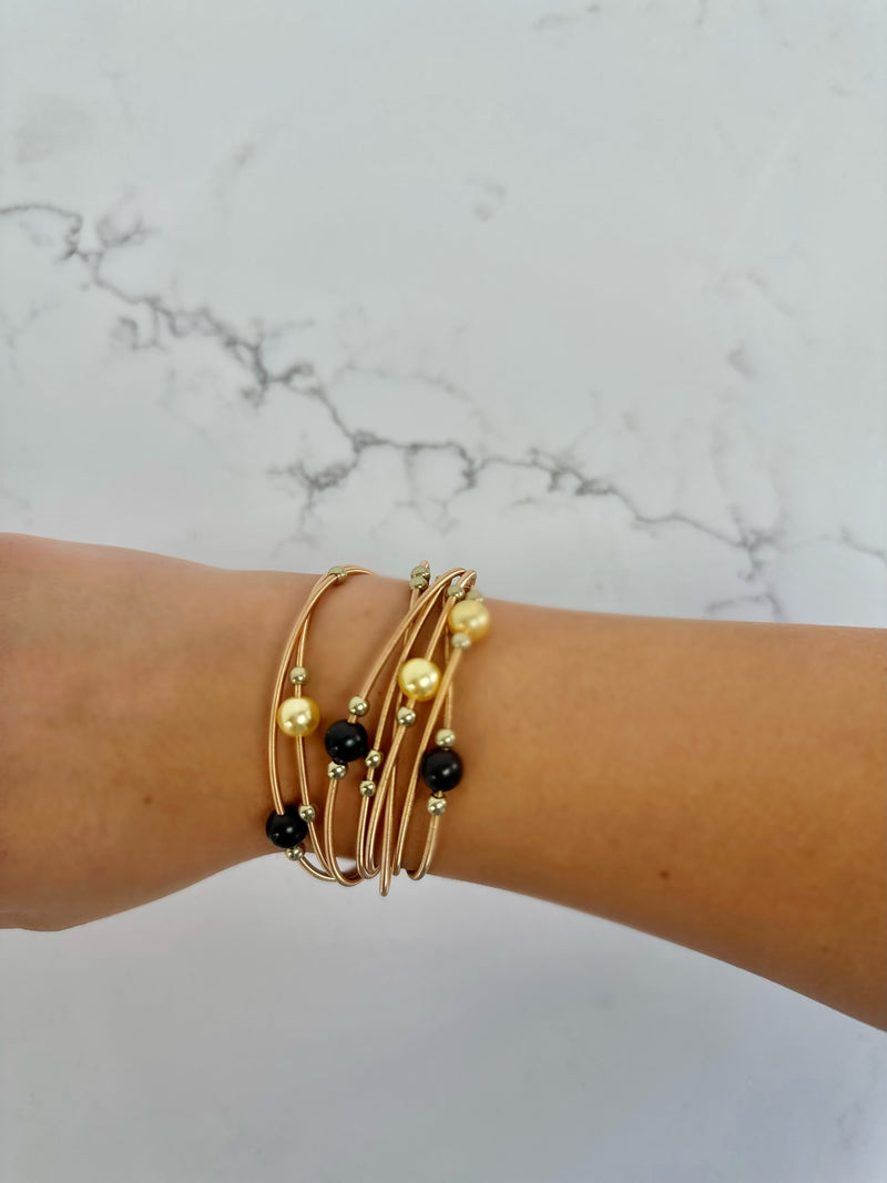 Black & Gold Pearl Guitar String Bracelet