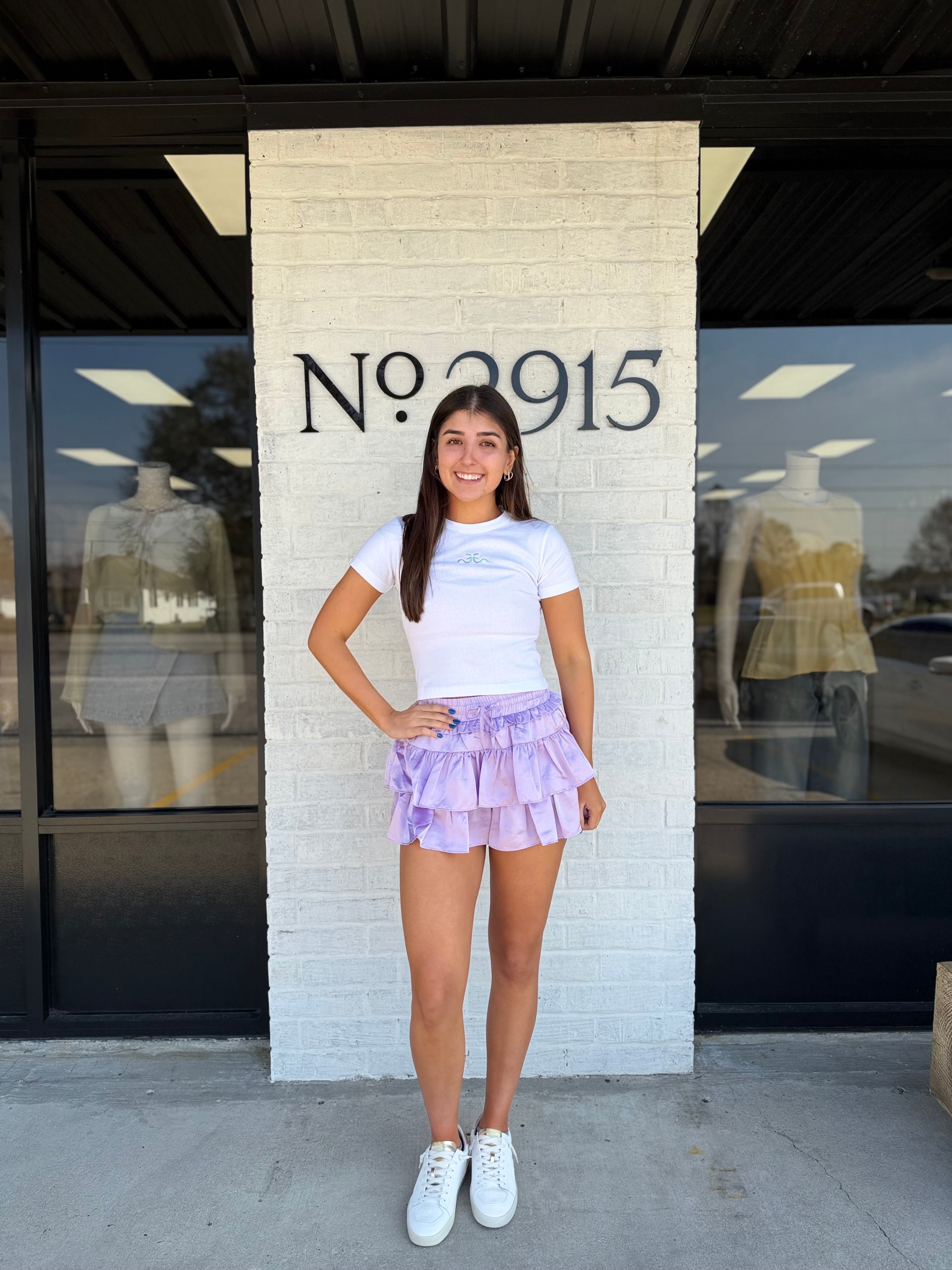 Regina Lilac Satin Ruffle Skort