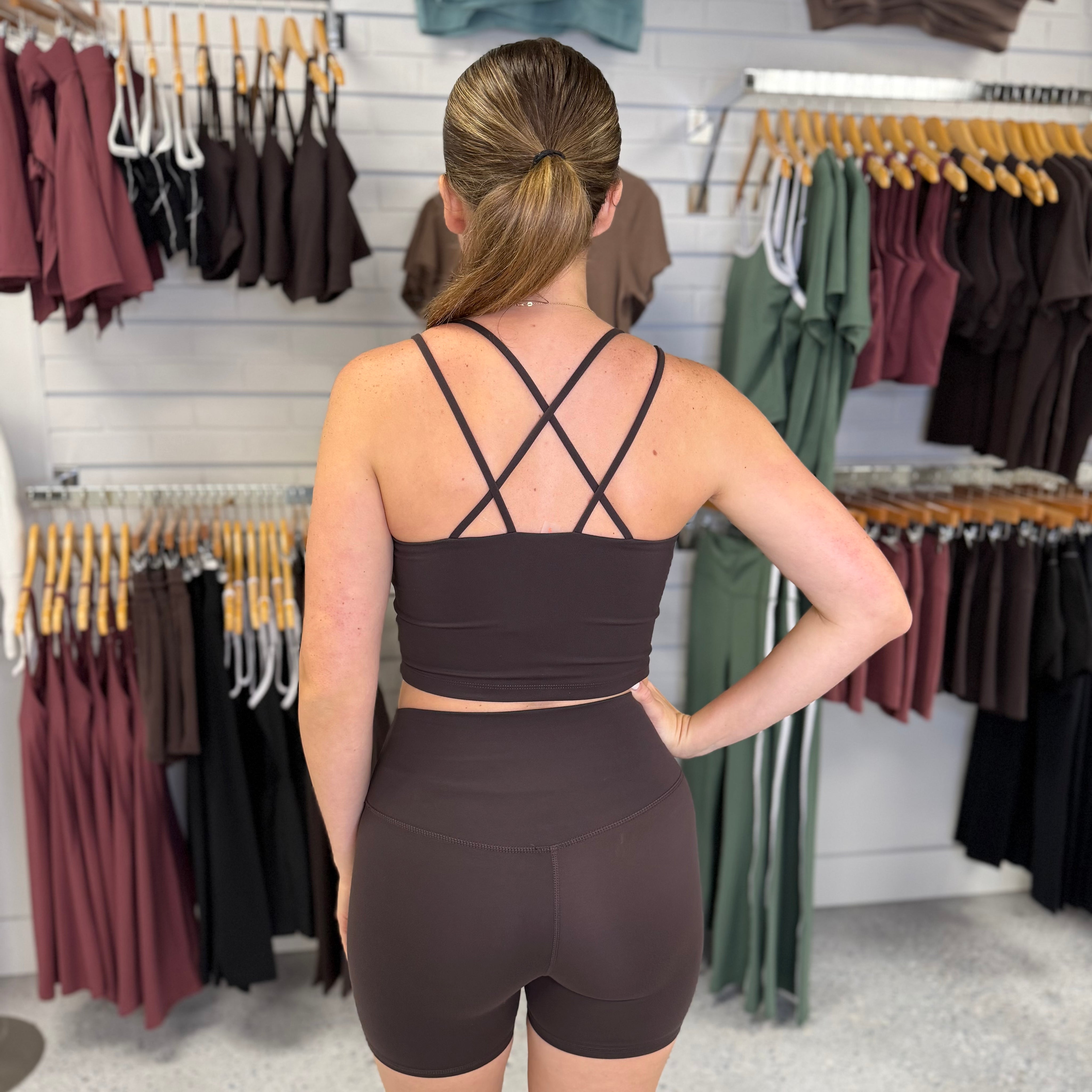 Venice Criss Cross Sports Bra Coffee Bean