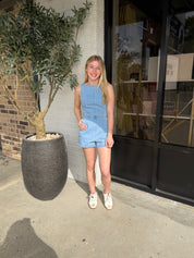 Backstage Bow Denim Romper