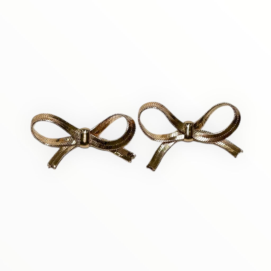 Gold Snake Chain Bow Stud Earring