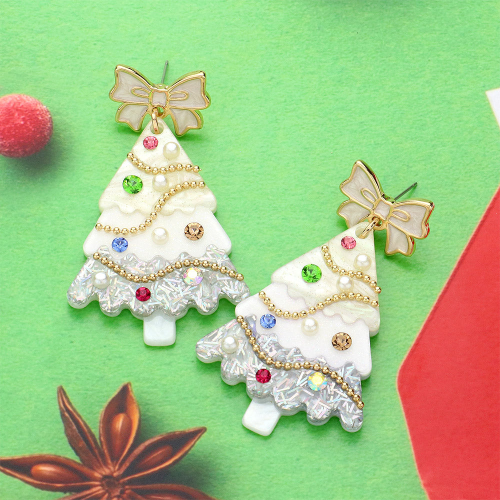 Pearl Resin Christmas Tree Earrings