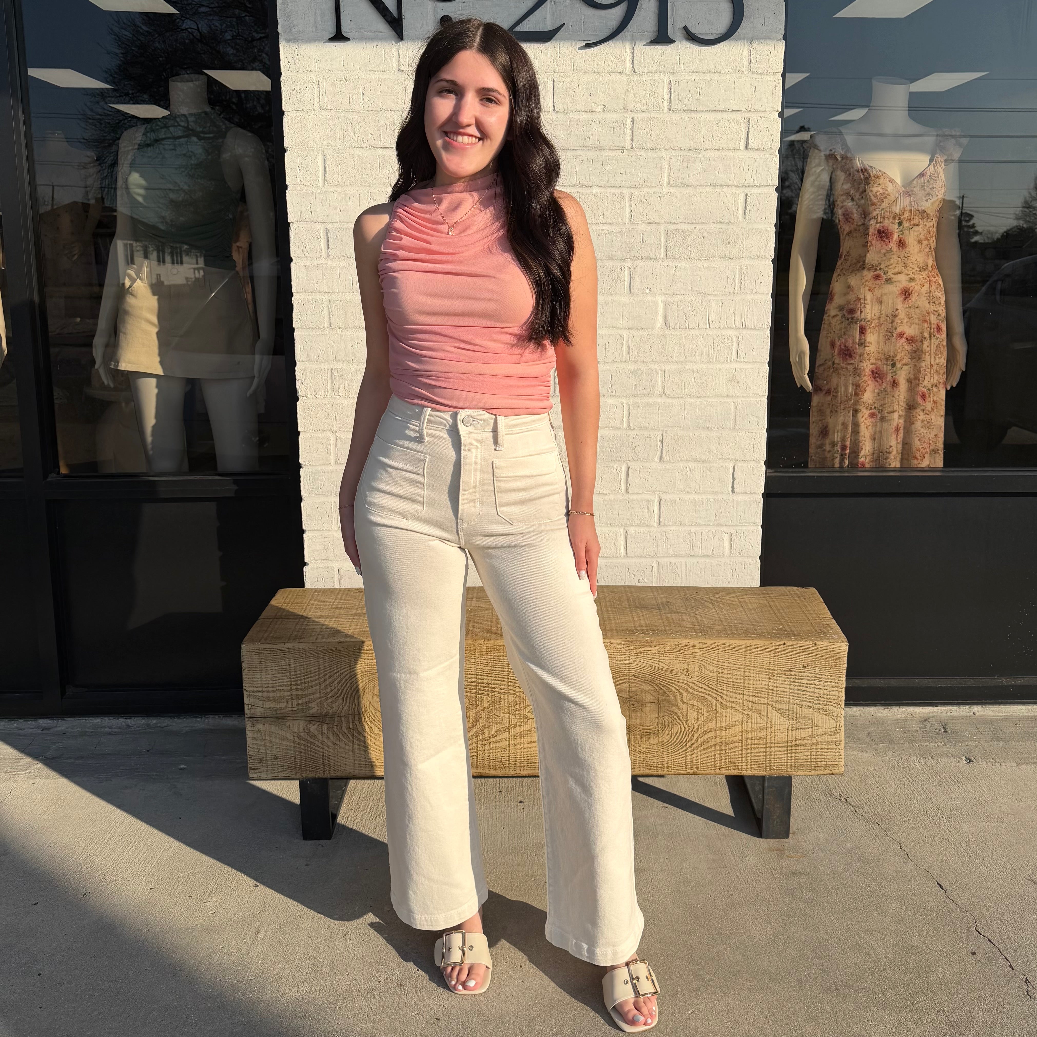 Meredith Wide Leg Cream Jeans