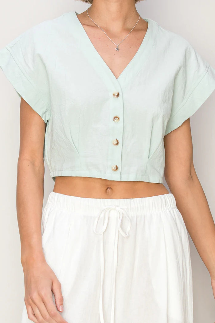 V-Neck Button Crop Top