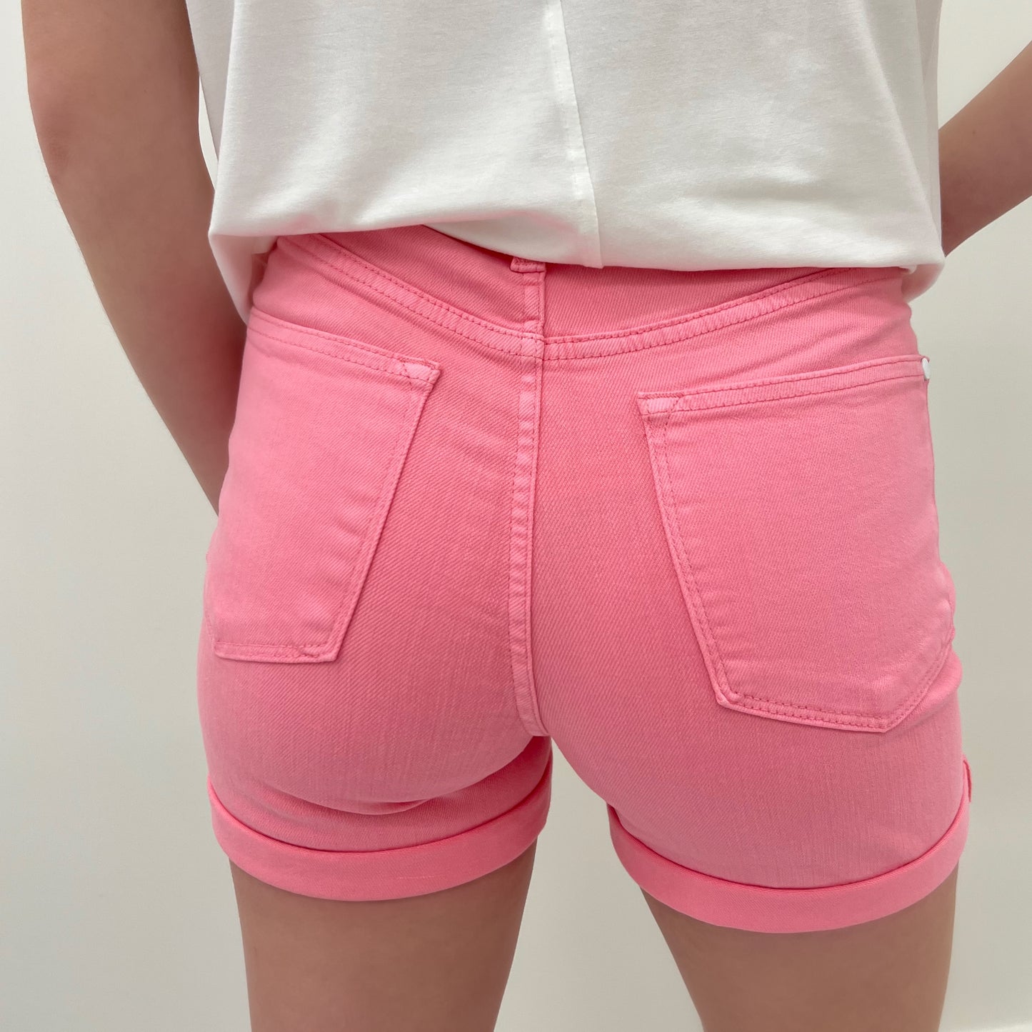 Judy Blue | HW Tummy Control Pink Cuffed Short
