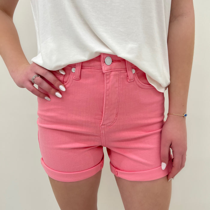 Judy Blue | HW Tummy Control Pink Cuffed Short