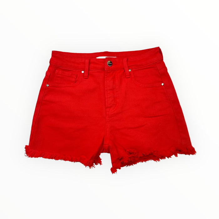 Red Tummy Control HR Fray Hem Shorts